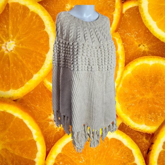 a.n.a Women's Beige Acrylic-Polyester Fringe Hem Knitted Poncho One Size‎ - Picture 1 of 8